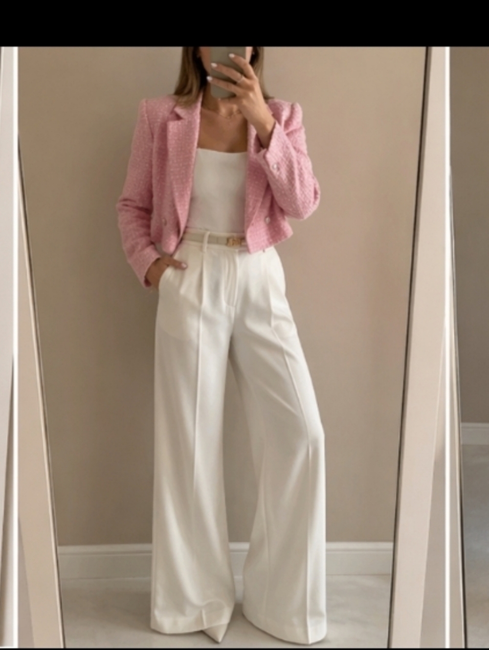 Zara cropped tweed textured blazer pink Size M - Picture 10 of 16